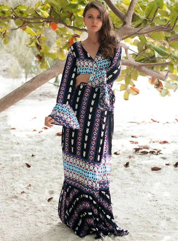 BANDAGE ROBE LONG SLEEVE MAXI DRESS