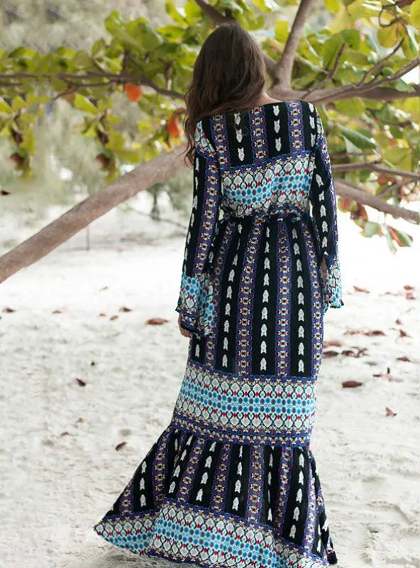 BANDAGE ROBE LONG SLEEVE MAXI DRESS