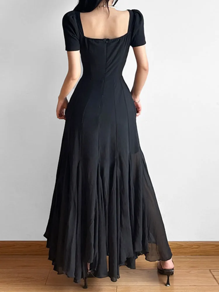 Black Short Sleeve Maxi Dress
