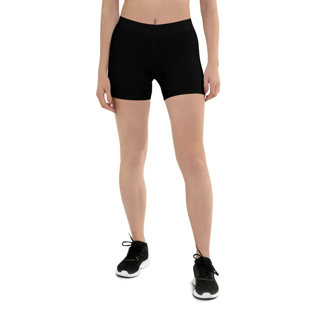 Black Solid Color Shorts, Premium Modern Basic Essential Women's Gym Shorts-Made in USA/EU