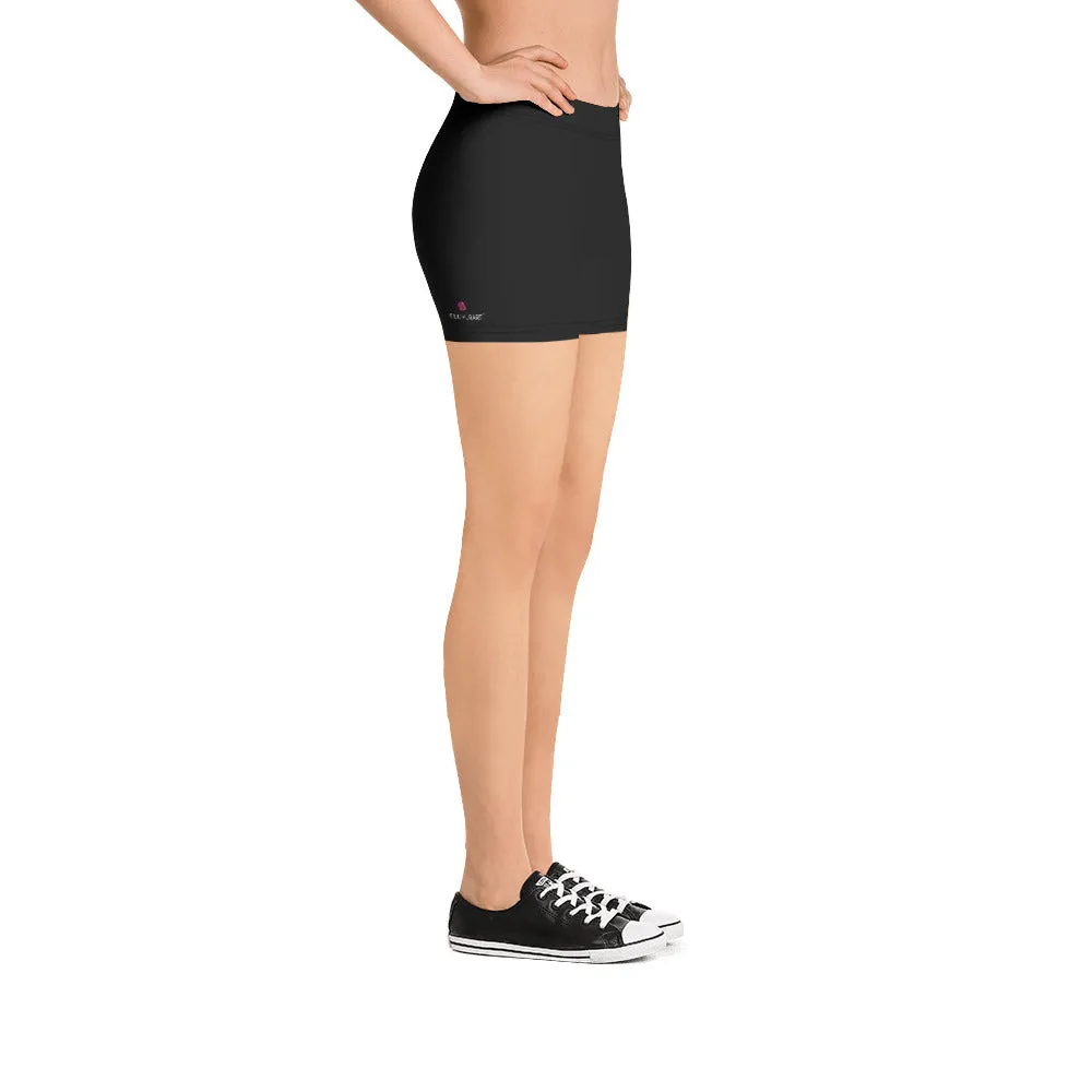 Black Solid Color Shorts, Premium Modern Basic Essential Women's Gym Shorts-Made in USA/EU