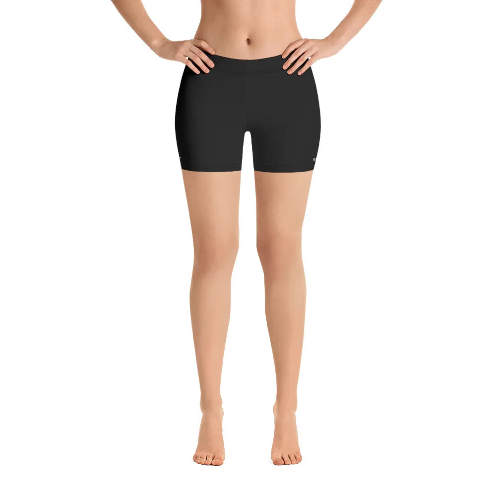Black Solid Color Shorts, Premium Modern Basic Essential Women's Gym Shorts-Made in USA/EU