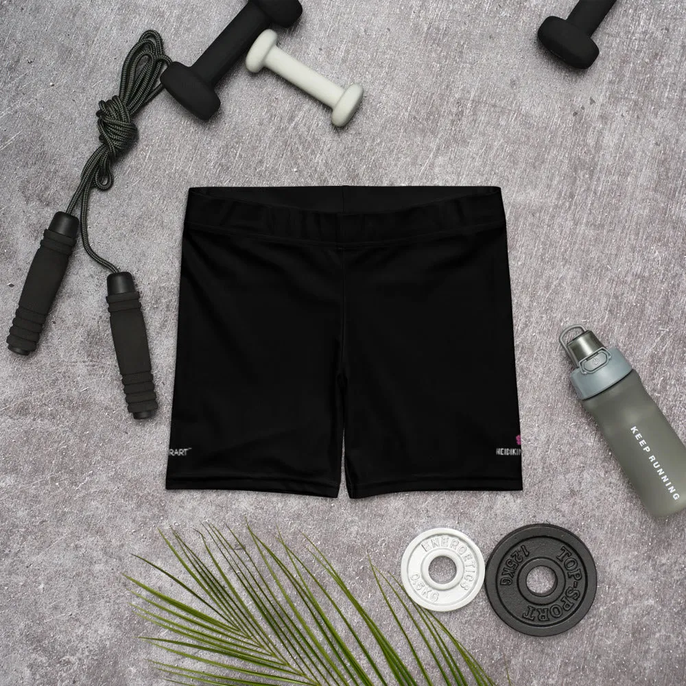 Black Solid Color Shorts, Premium Modern Basic Essential Women's Gym Shorts-Made in USA/EU