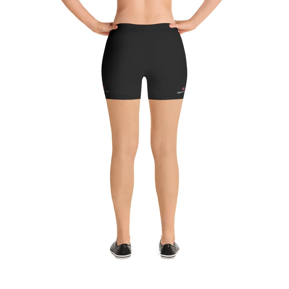 Black Solid Color Shorts, Premium Modern Basic Essential Women's Gym Shorts-Made in USA/EU