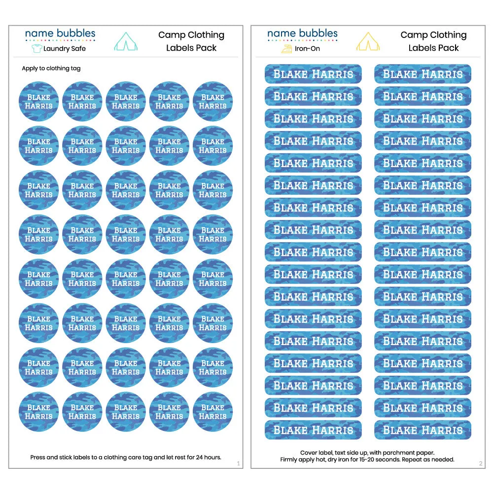 Camo Camp Clothing Labels Pack