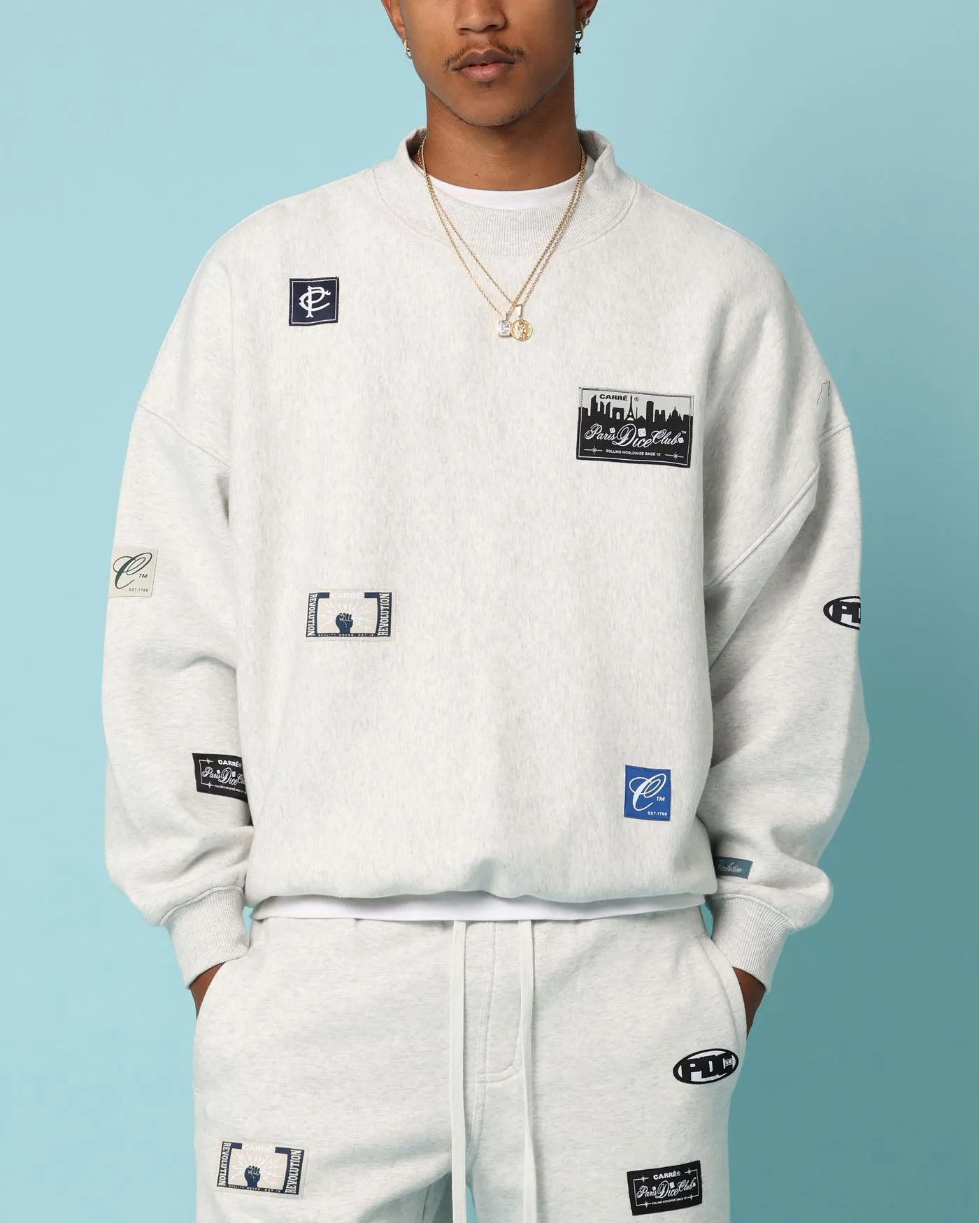 Carré Patchwork Oversized Crewneck Grey Marle