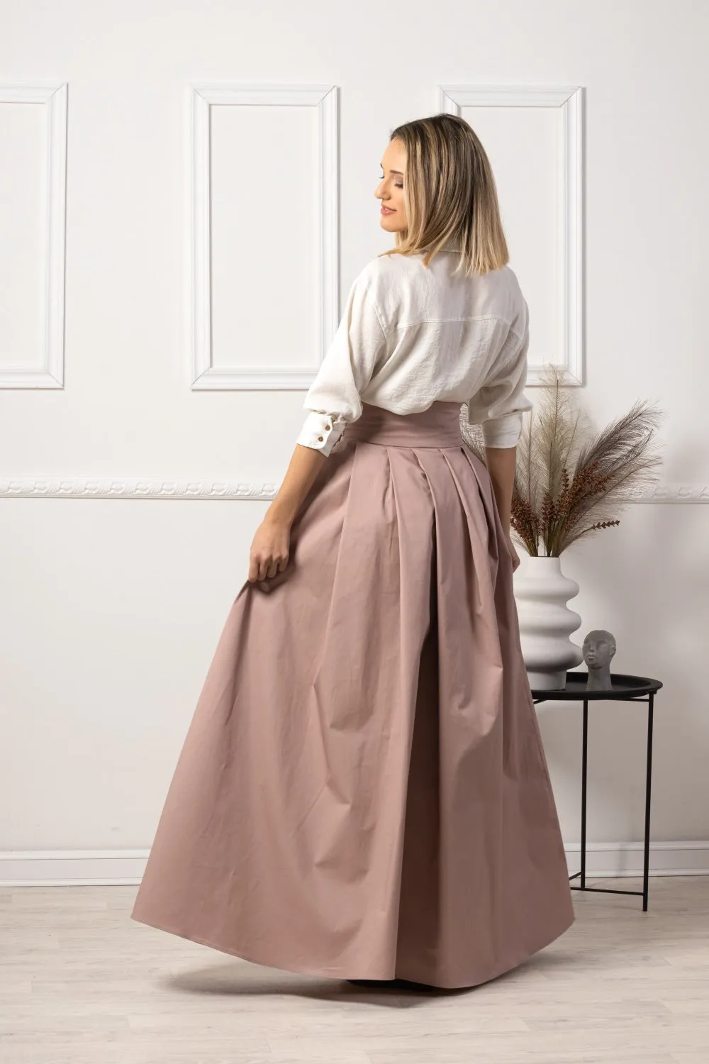 Dark Blue High Waist Pleated Maxi Skirt