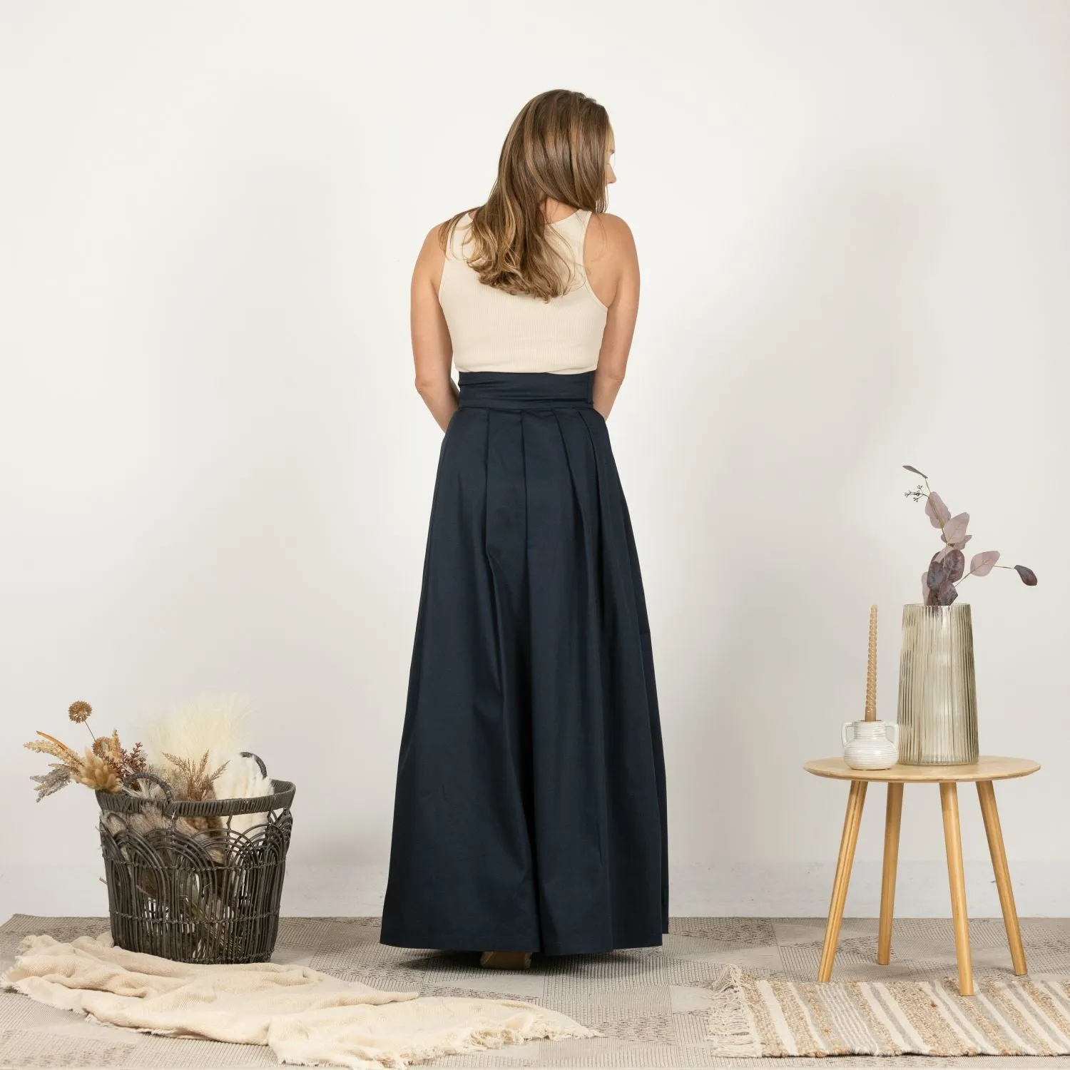 Deep Yellow High Waist Pleated Maxi Skirt