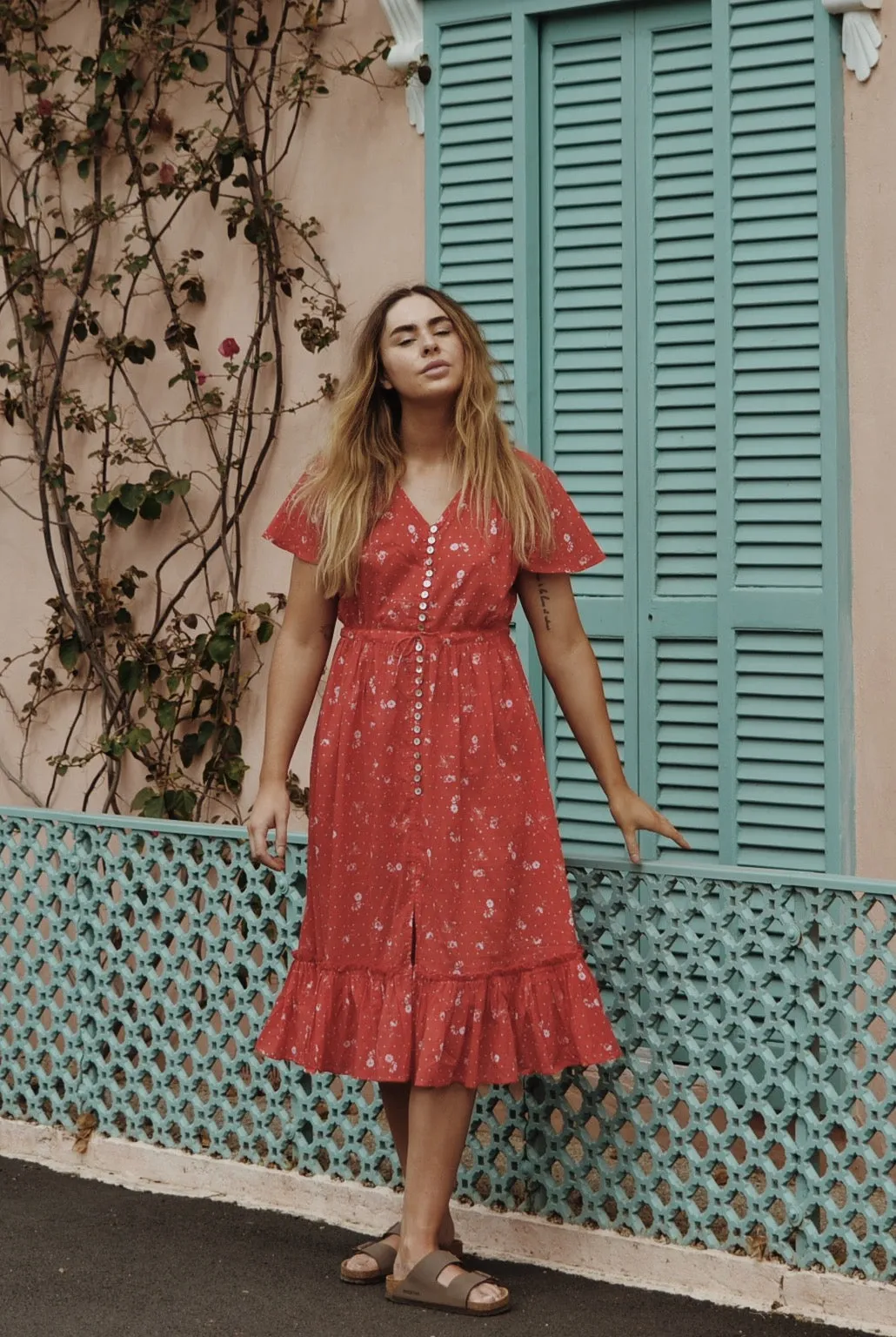 DULCIE DRESS RED COSMOS FLORAL