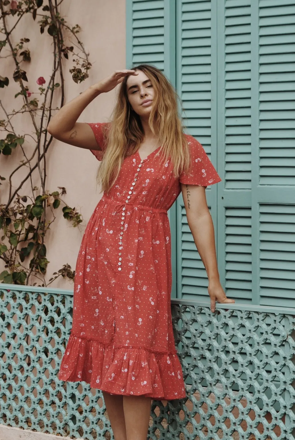 DULCIE DRESS RED COSMOS FLORAL