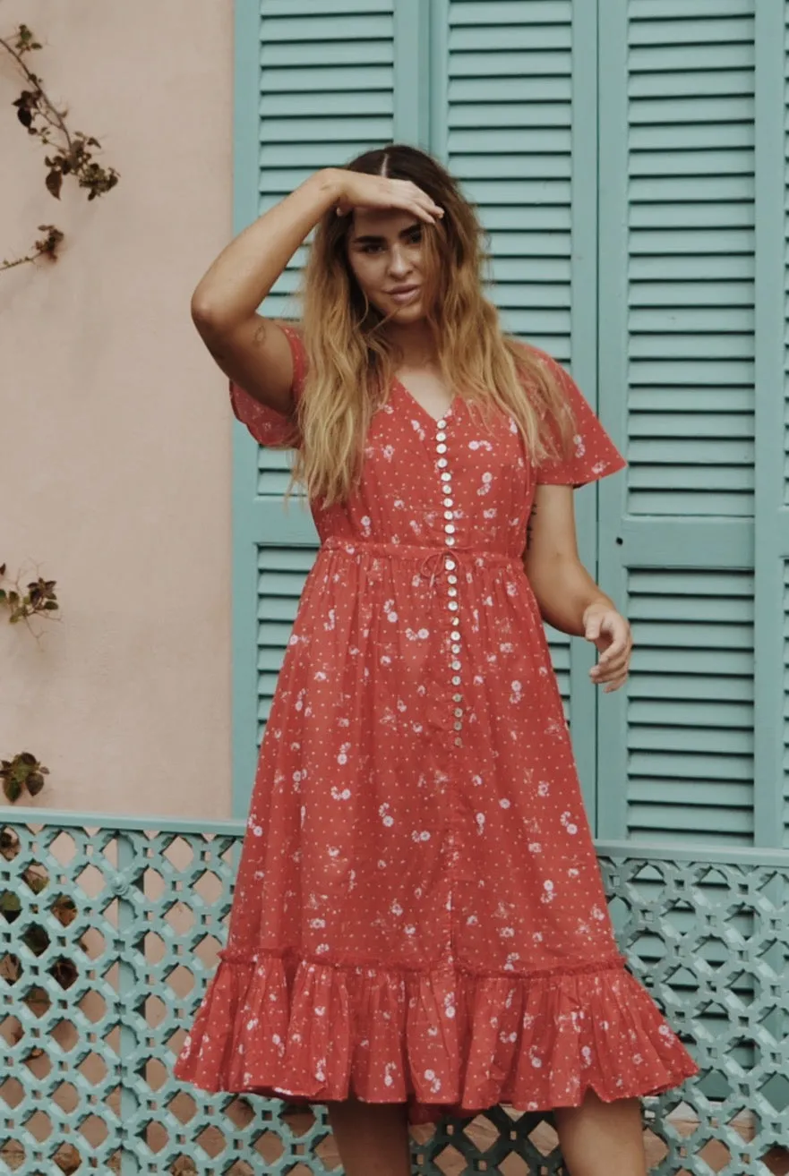 DULCIE DRESS RED COSMOS FLORAL