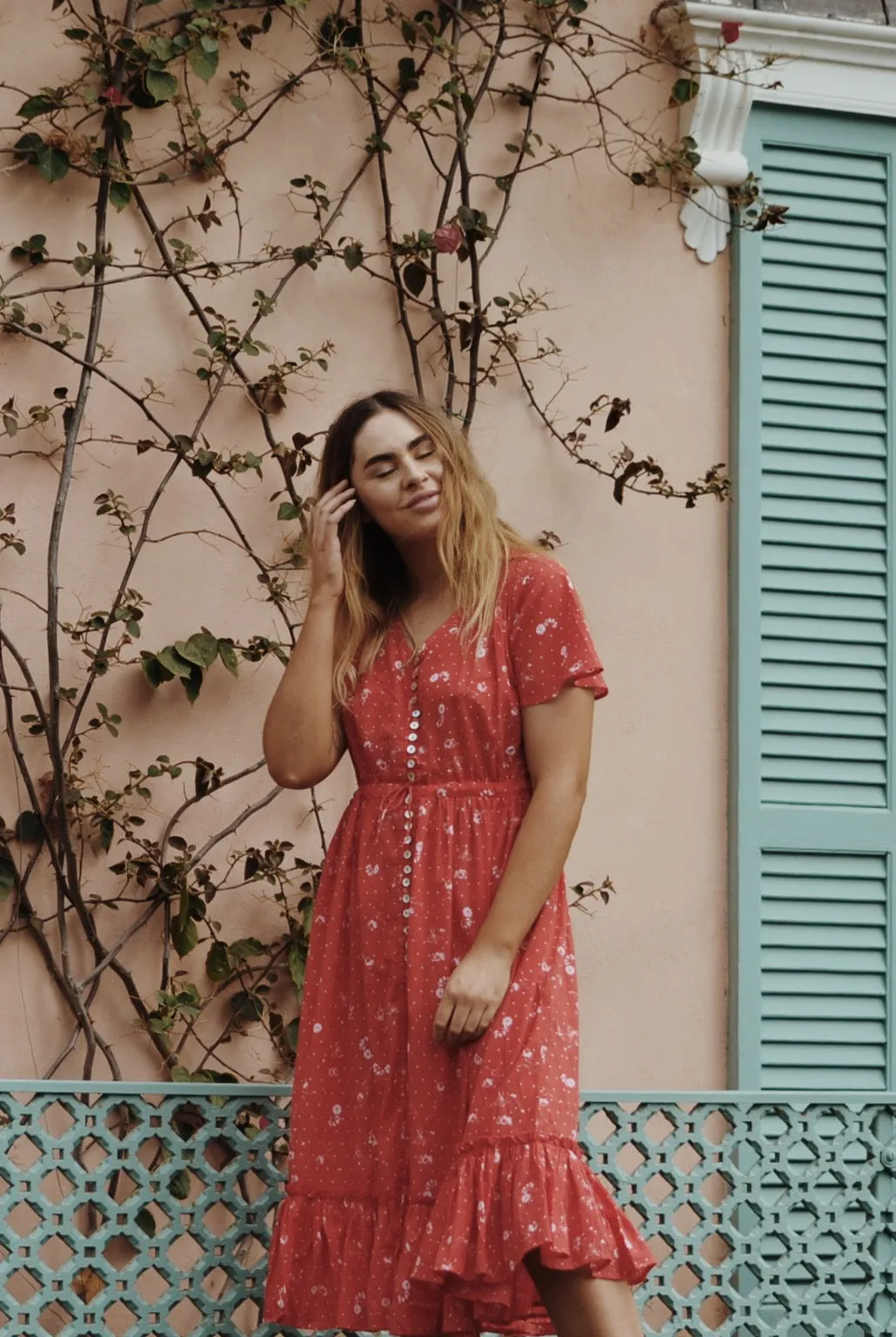 DULCIE DRESS RED COSMOS FLORAL