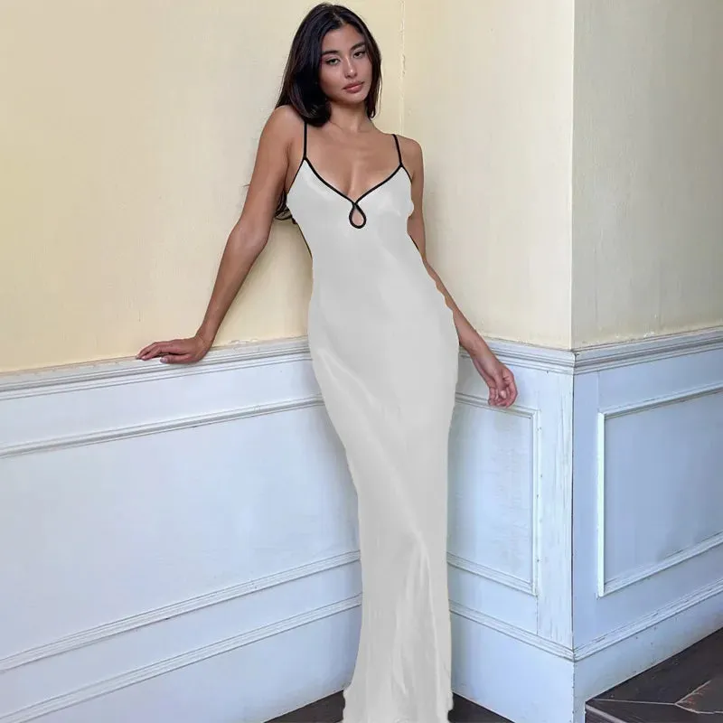 Elegant Satin Backless Club Party Maxi Dress
