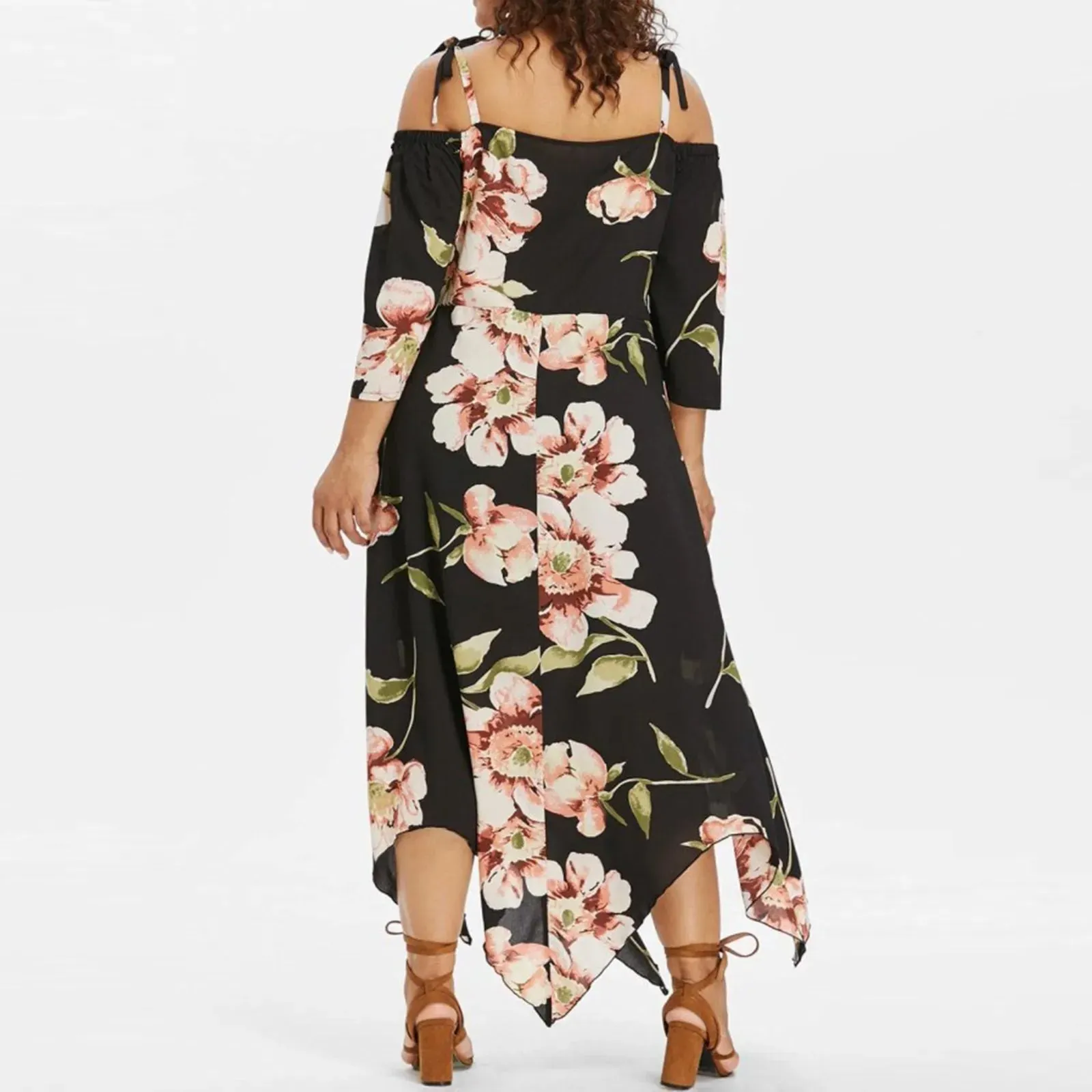 Flower Print Plus Size Casual Short Sleeve Boho Casual Maxi Dress