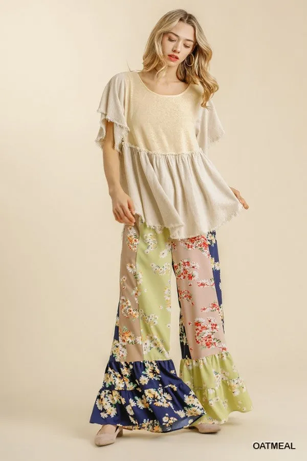 Frayed Short Sleeve Top, Oatmeal