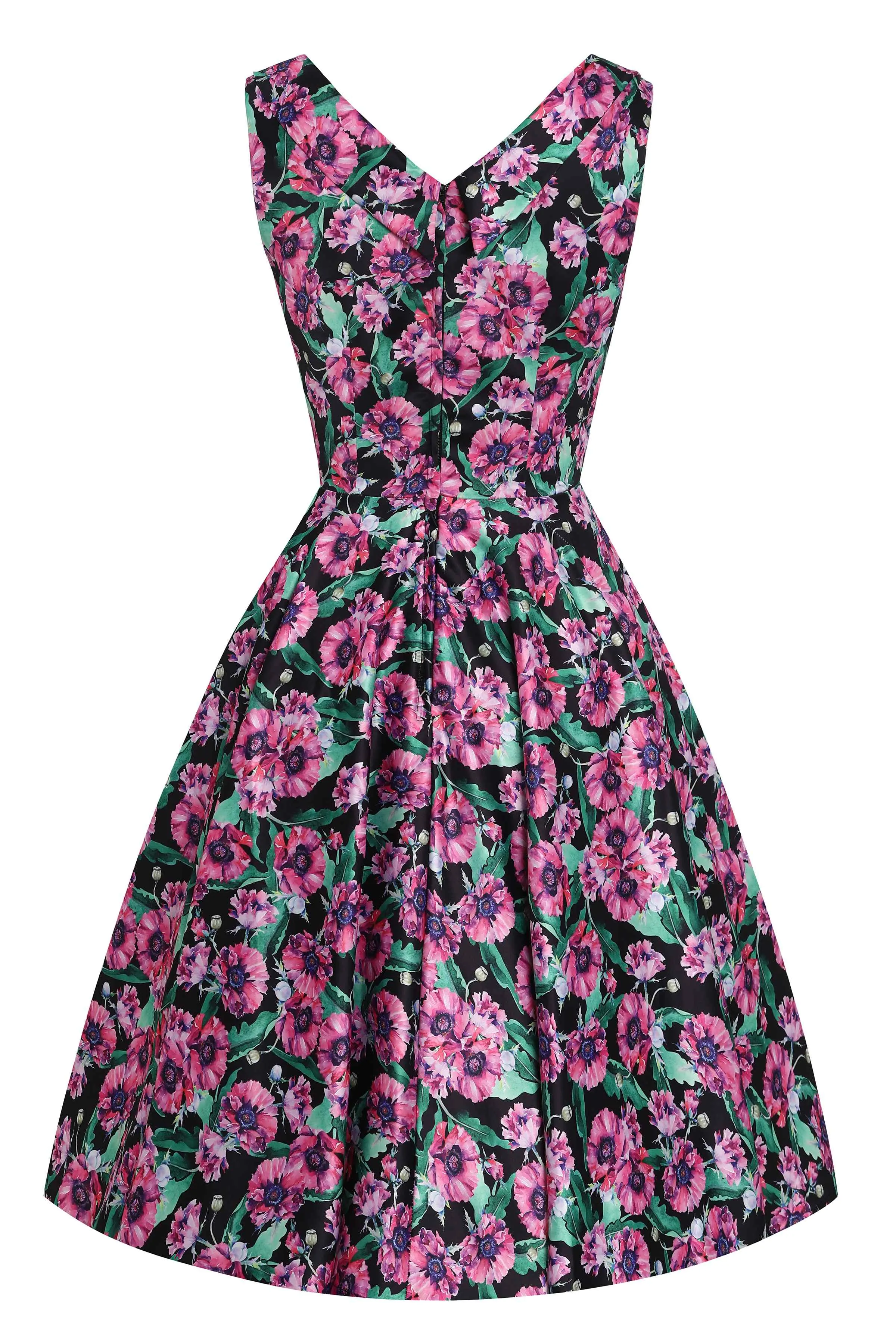 Grace Purple Poppy Pleated Bust Dress