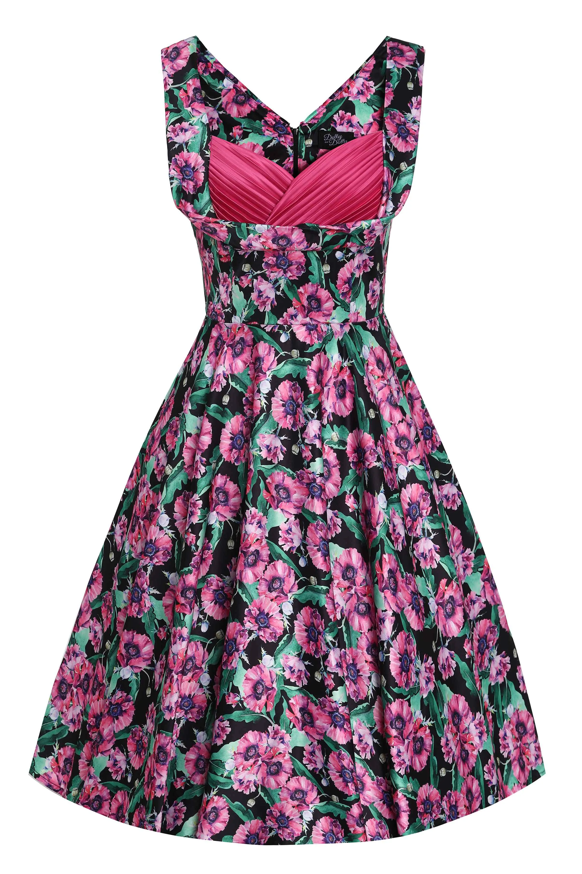 Grace Purple Poppy Pleated Bust Dress