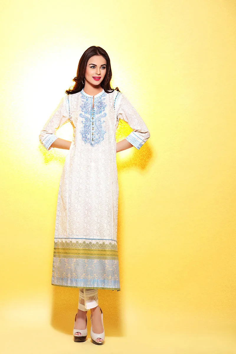 Gul Ahmed White Printed Lawn Tunic SL-157