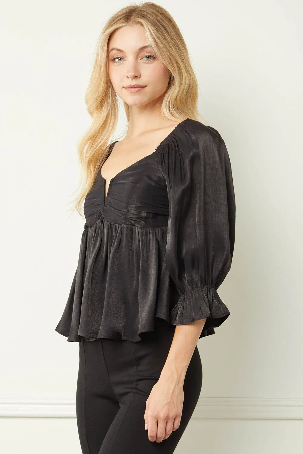 Iridescent Babydoll Top, Black