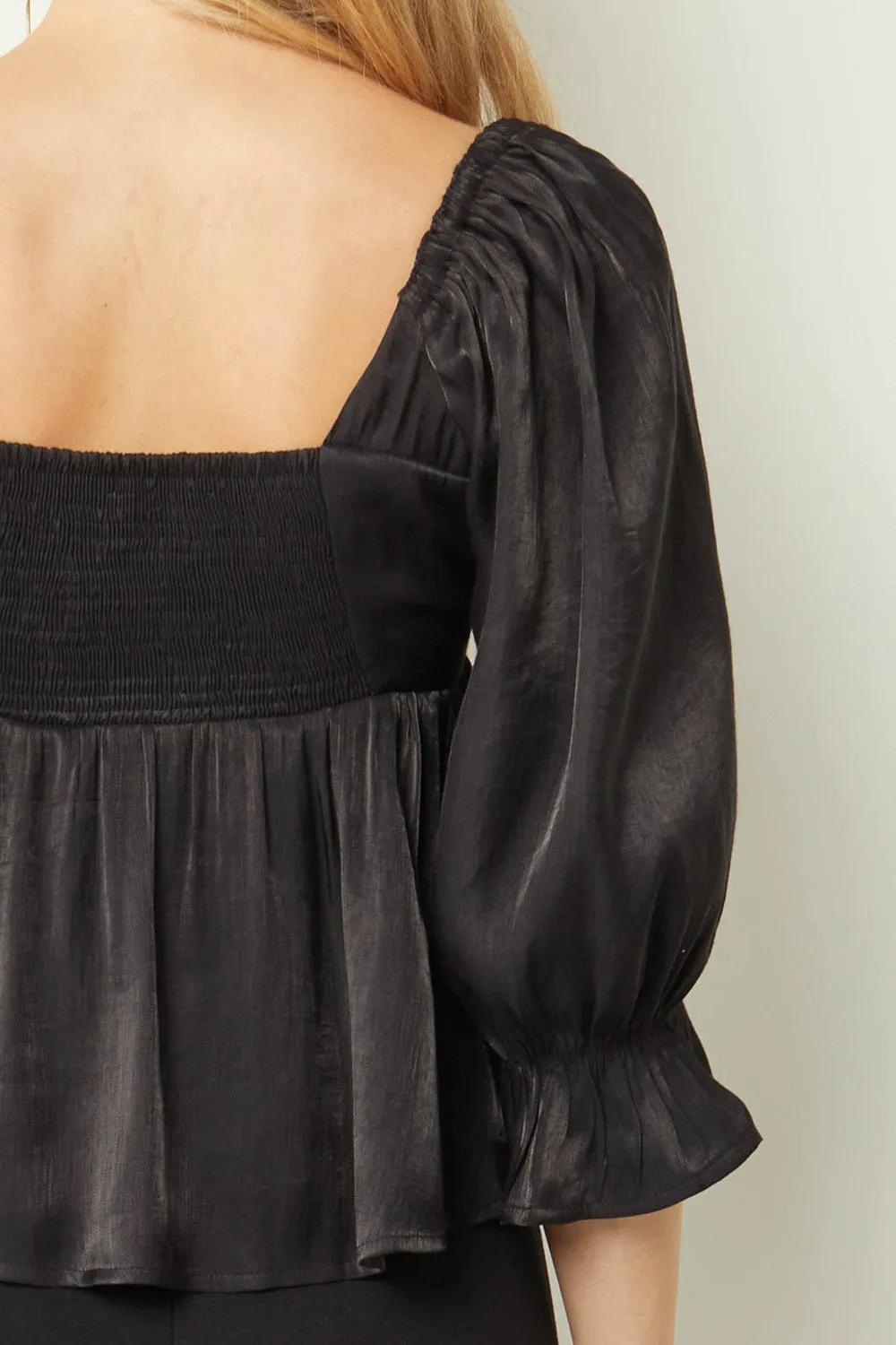 Iridescent Babydoll Top, Black