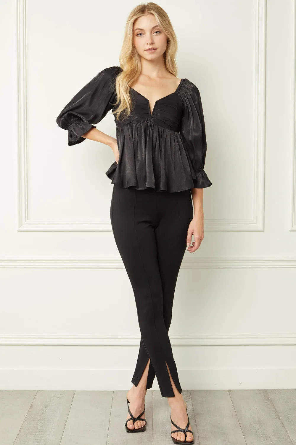 Iridescent Babydoll Top, Black