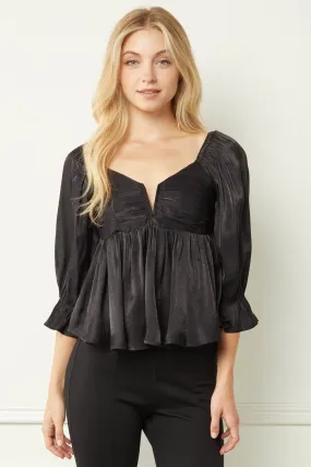 Iridescent Babydoll Top, Black