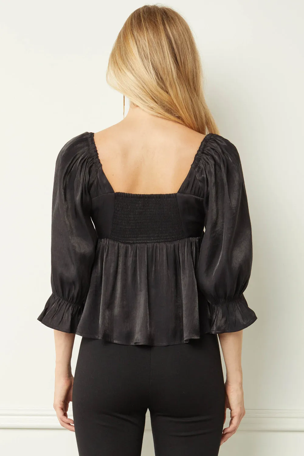 Iridescent Babydoll Top, Black