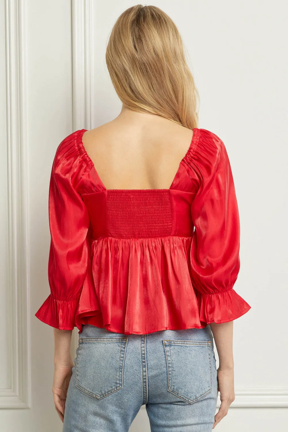 Iridescent Babydoll Top, Red