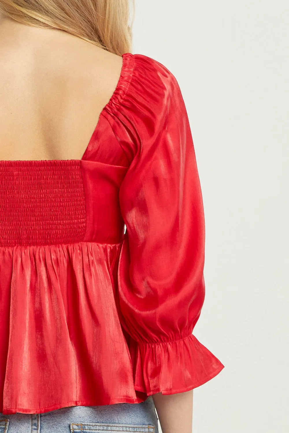 Iridescent Babydoll Top, Red
