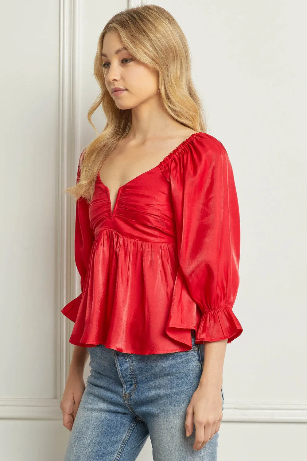 Iridescent Babydoll Top, Red