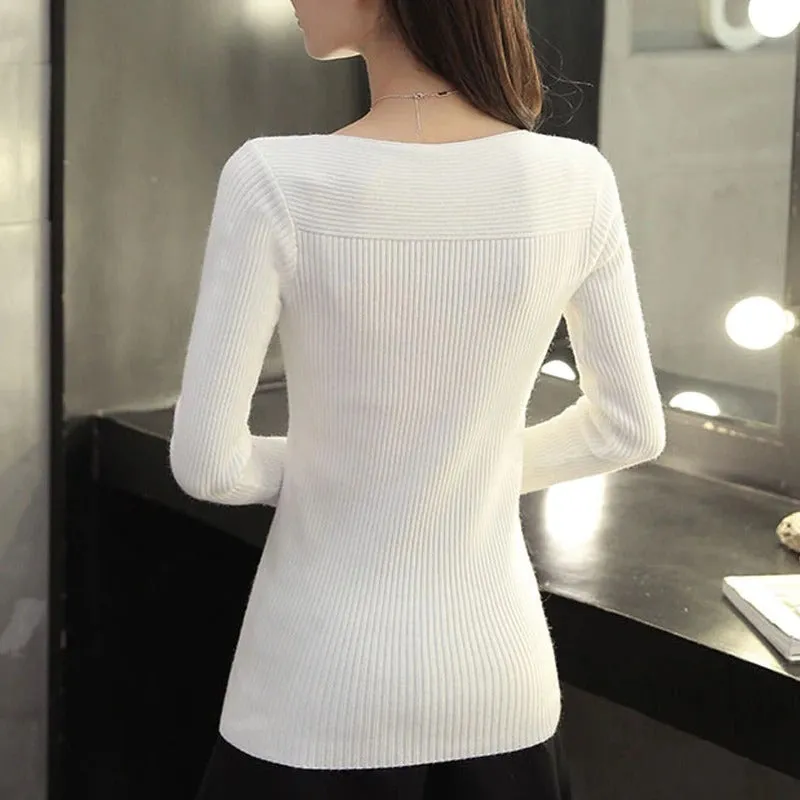 Knitted Slim Fit Long Sleeve Pullover Sweaters