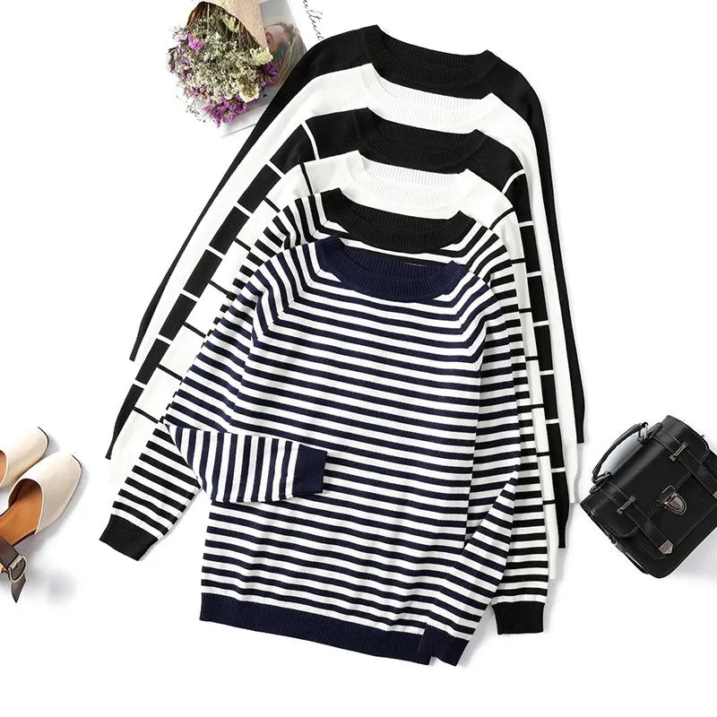 Knitted Striped Long Sleeve Pullover Sweaters