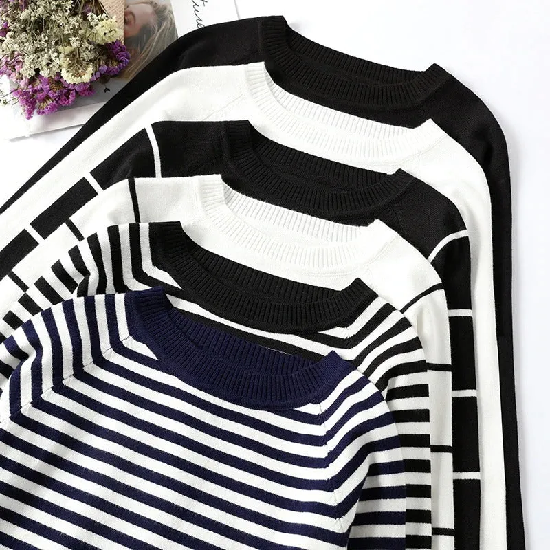 Knitted Striped Long Sleeve Pullover Sweaters