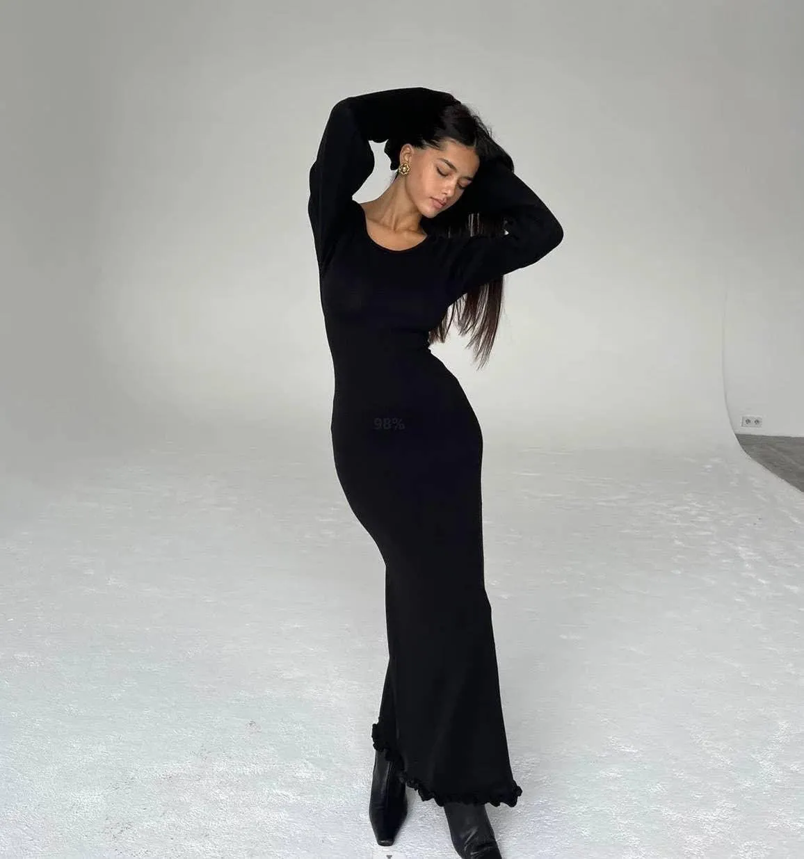 Ladies Backless String Tie Flare Sleeve Long Dress YF2332