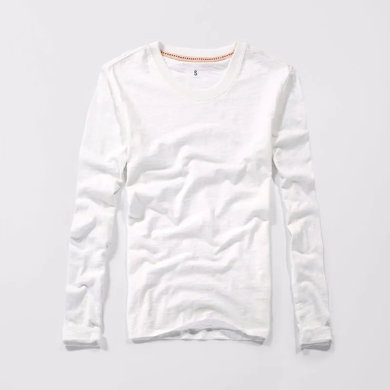 Loookus - 2025 Long-sleeved Bamboo Cotton T-shirt with a solid color