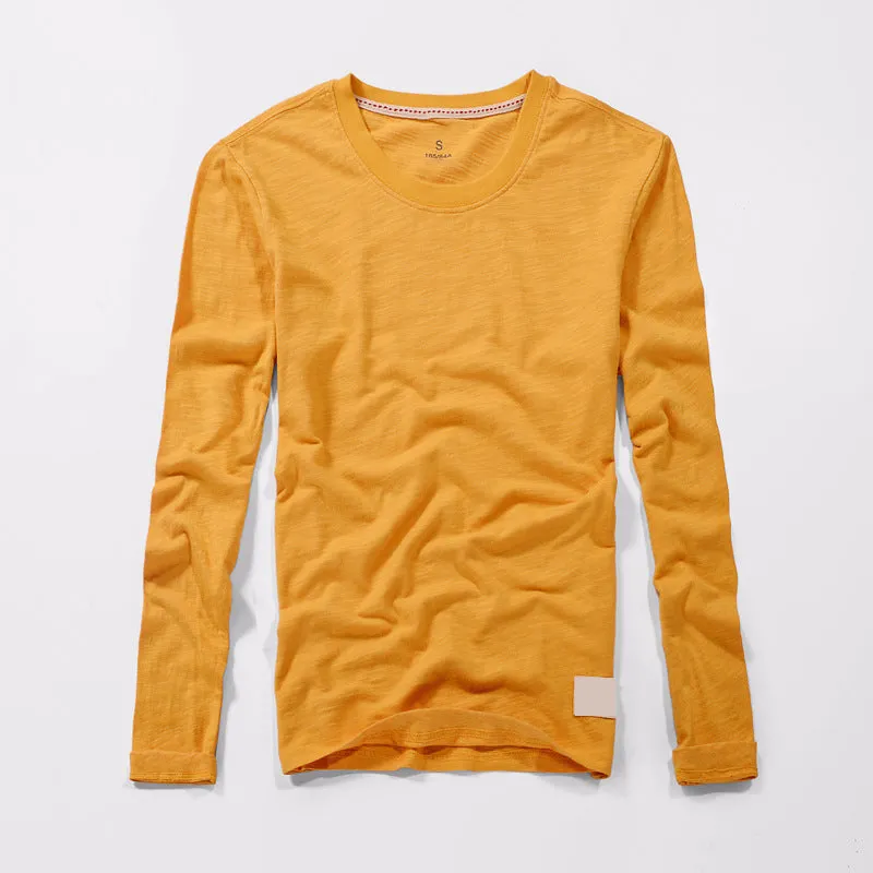 Loookus - 2025 Long-sleeved Bamboo Cotton T-shirt with a solid color