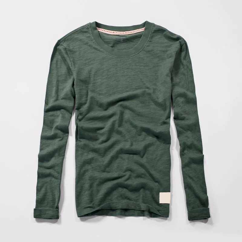 Loookus - 2025 Long-sleeved Bamboo Cotton T-shirt with a solid color