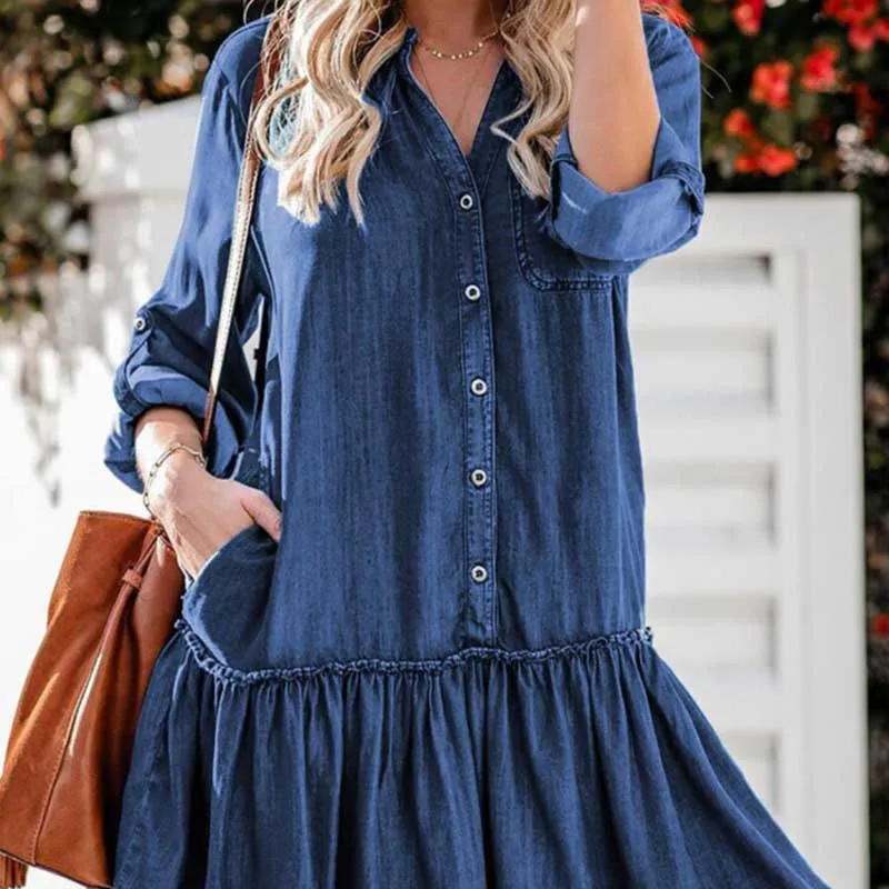 Loose and Oversized Long Sleeve Denim Dresses