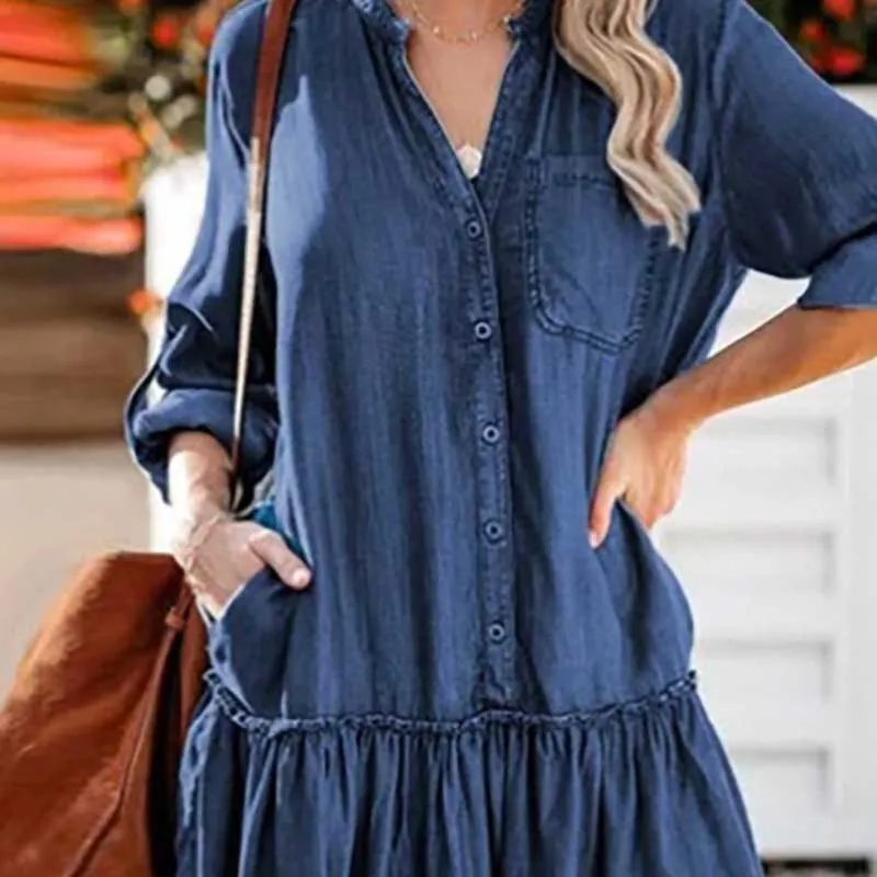 Loose and Oversized Long Sleeve Denim Dresses