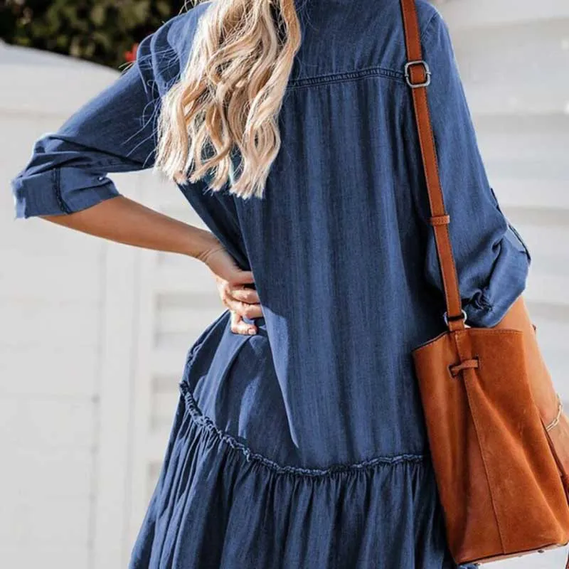 Loose and Oversized Long Sleeve Denim Dresses
