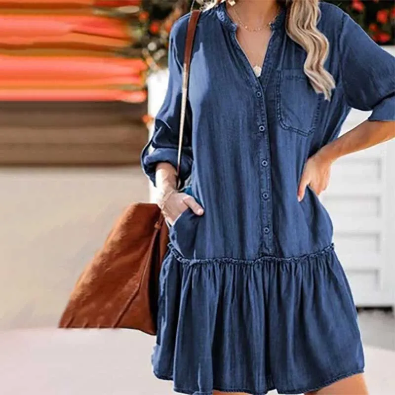 Loose and Oversized Long Sleeve Denim Dresses