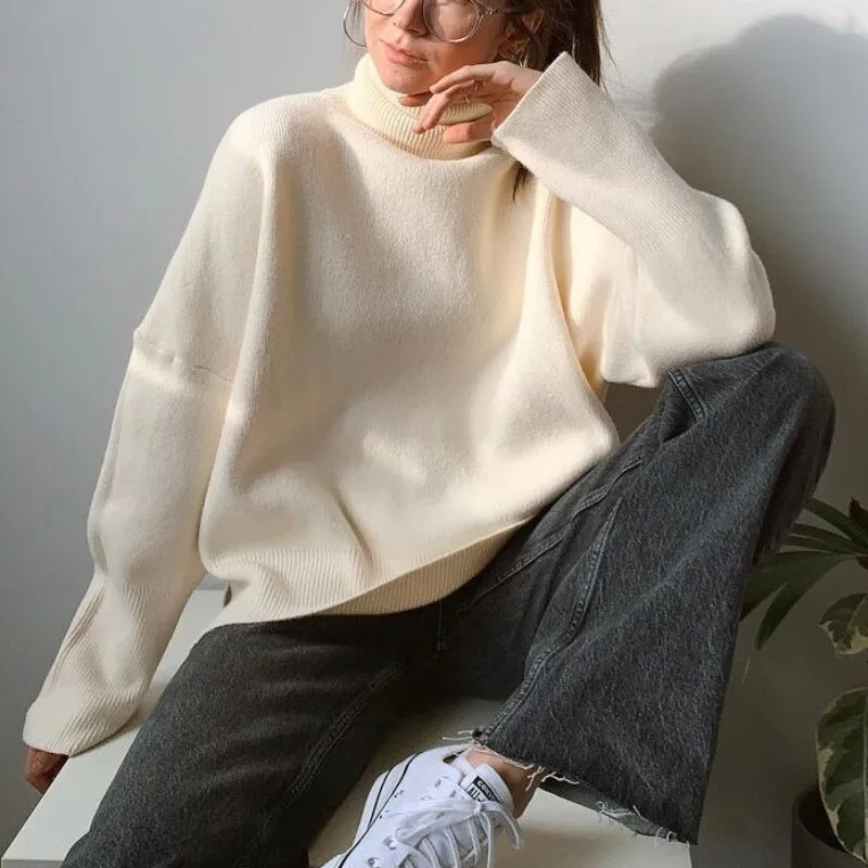 Loose-Fitting Knitted Turtleneck Long Sleeve Pullover Winter Sweaters