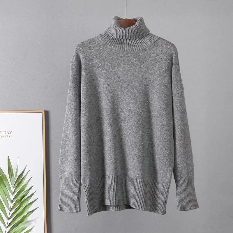 Loose Knitted Turtleneck Long Sleeve Pullover Winter Sweaters