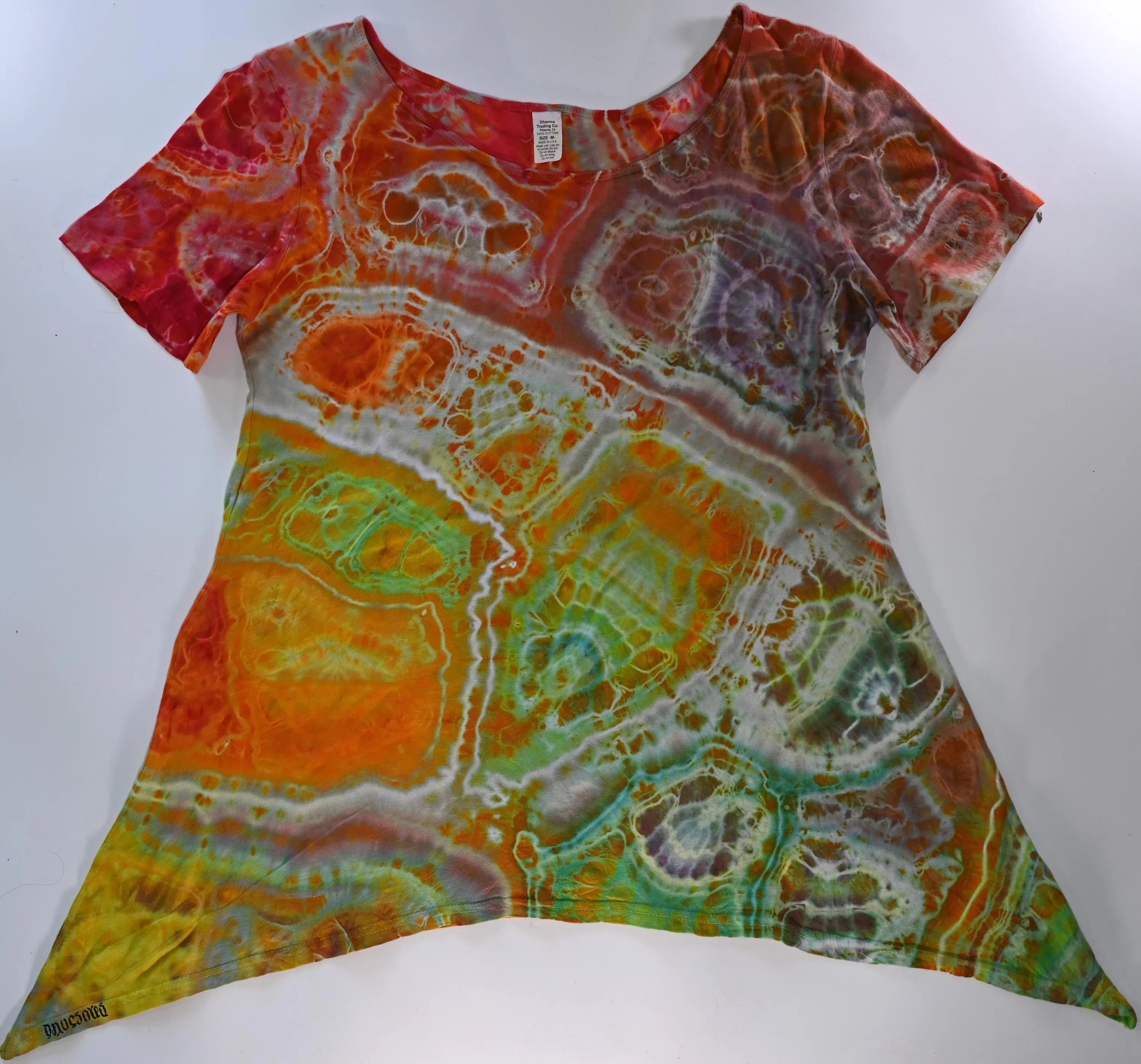 Medium Geode/Cosmic Egg Experiment Ice Dye Tie Dye on a Dharma Trading Company Asymmetric Cotton Tunic - Short Sleeve