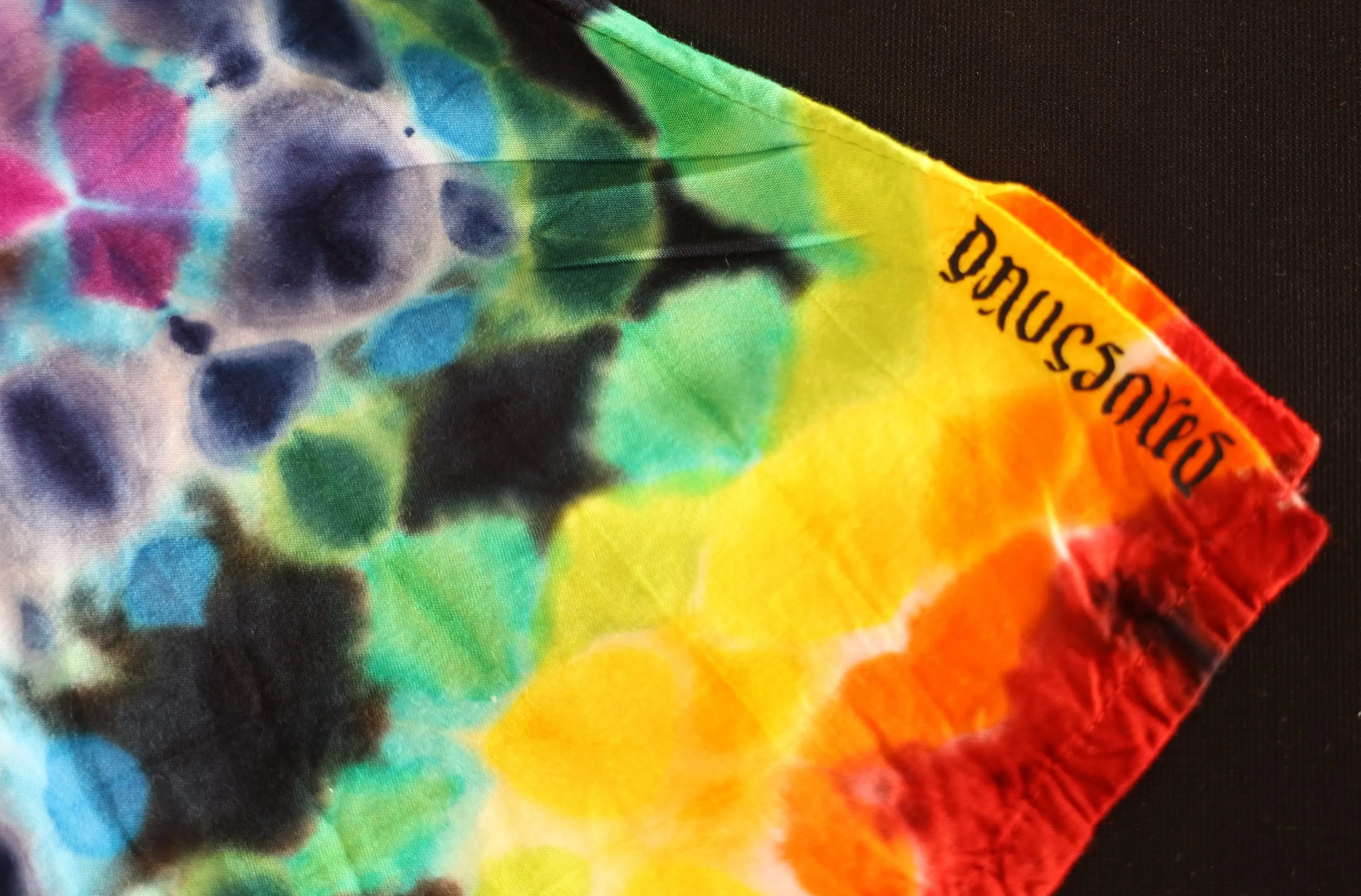 Medium Herringbone Honeycomb Tie Dye on a Dharma Trading Company 100% Rayon Asymmetrical Tunic with Flare Sleeves