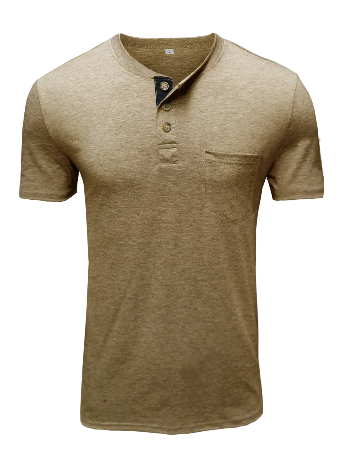 Men's Cotton Henley Collar Solid Color Casual Short Sleeve T-Shirt