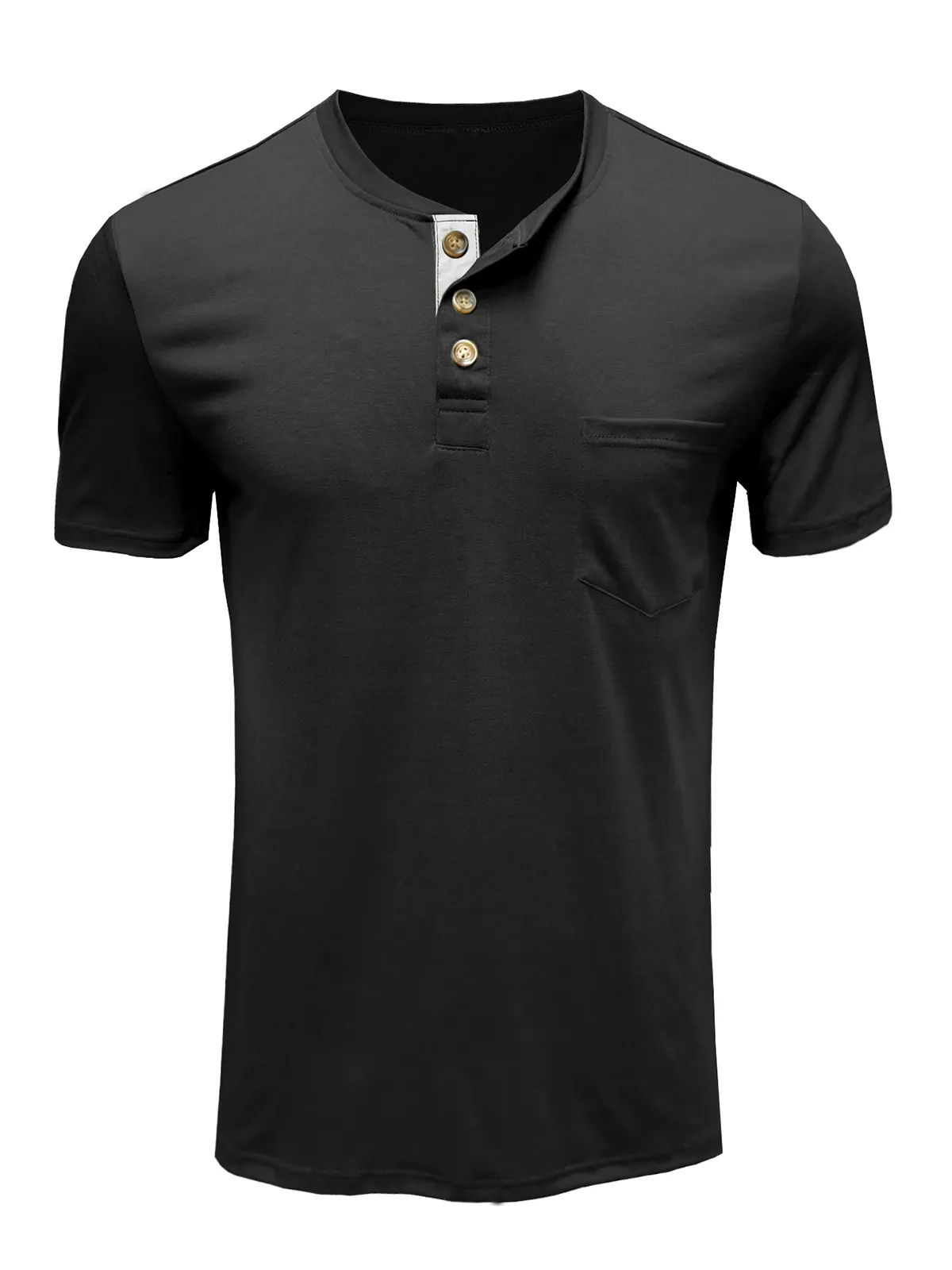 Men's Cotton Henley Collar Solid Color Casual Short Sleeve T-Shirt