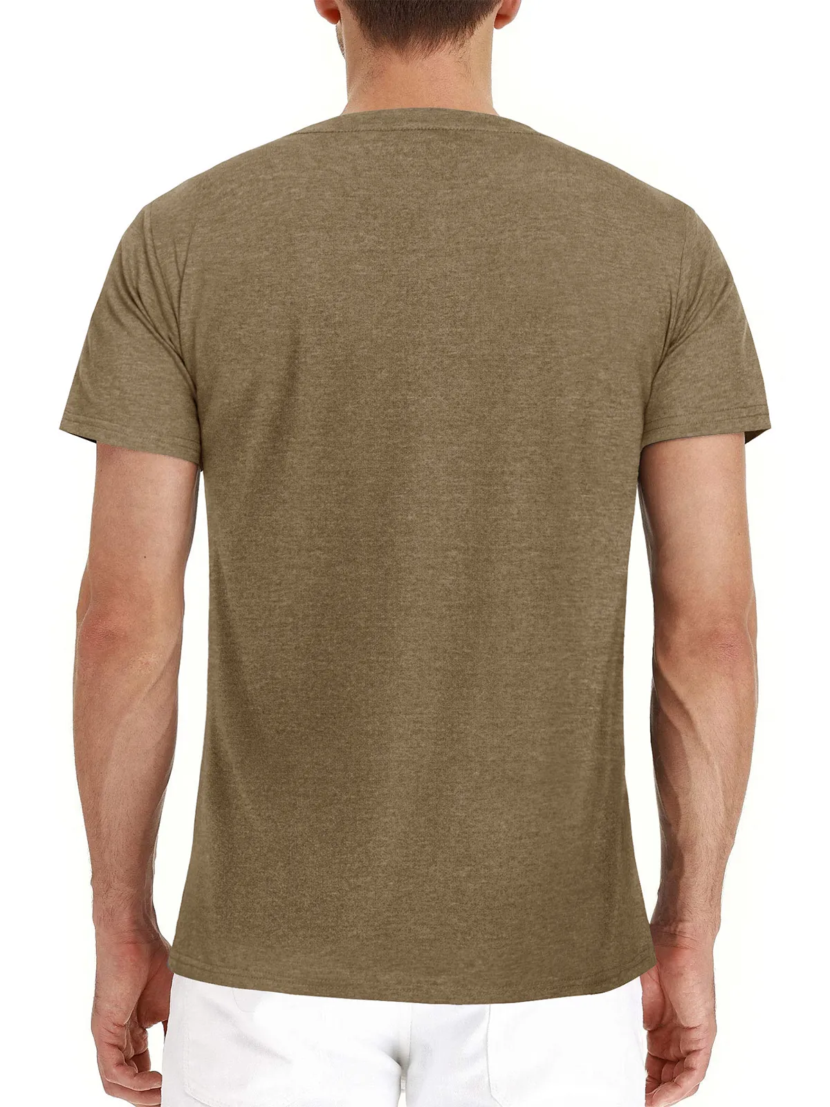 Men's Cotton Henley Collar Solid Color Casual Short Sleeve T-Shirt