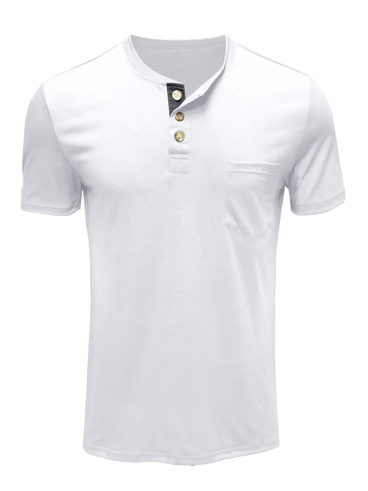 Men's Cotton Henley Collar Solid Color Casual Short Sleeve T-Shirt