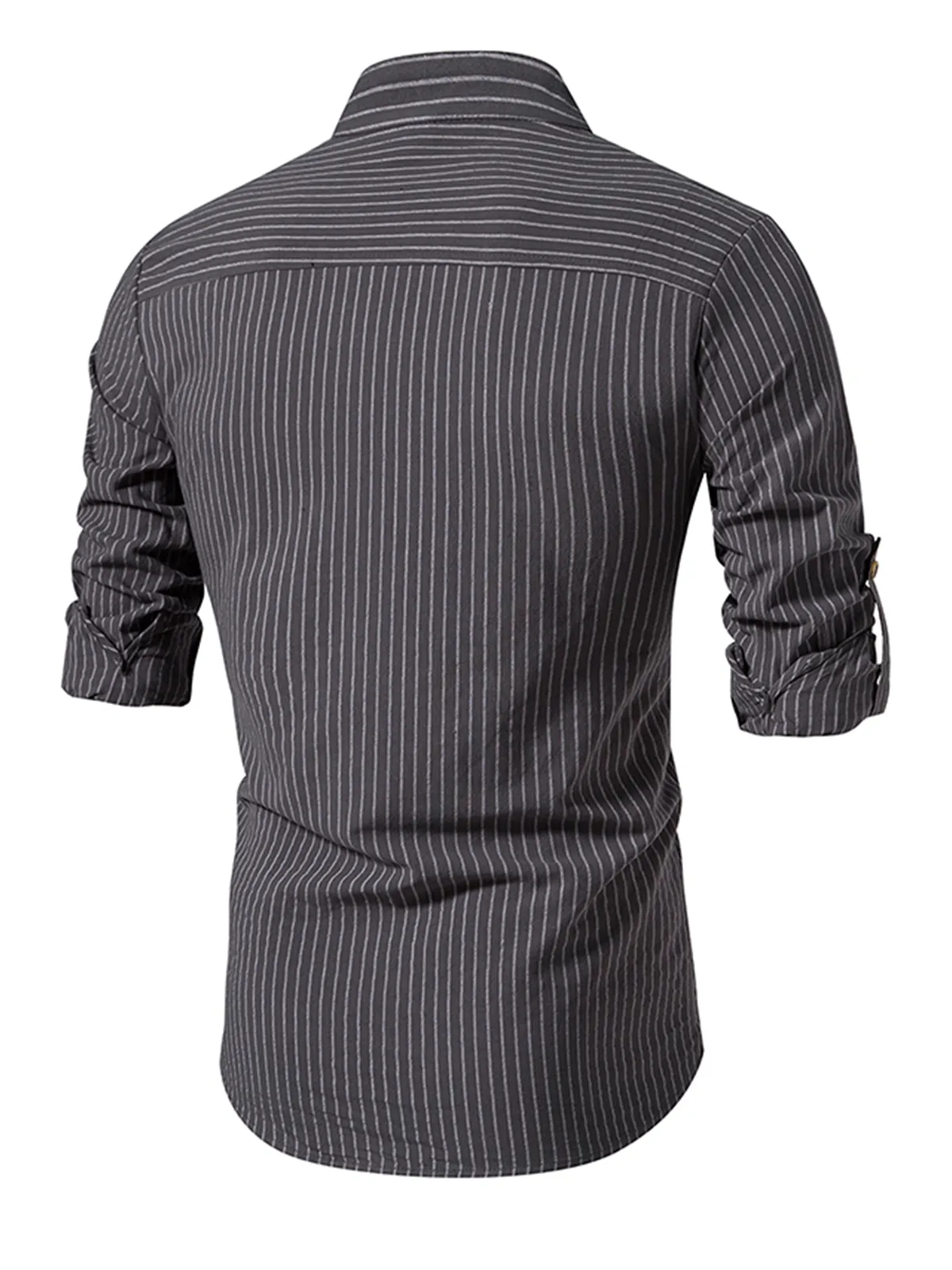 Men's Cotton Vertical Striped Henley Collar Long Sleeve Shirt